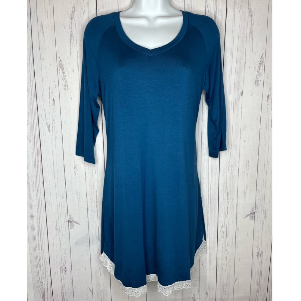 Dealkoo Women's Nightgown Size Small Blue 3/4 Sleeve Pajama Nightdress